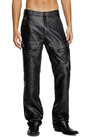 Diesel Pantaloni in pelle con tasche utility Pantalone Uomo