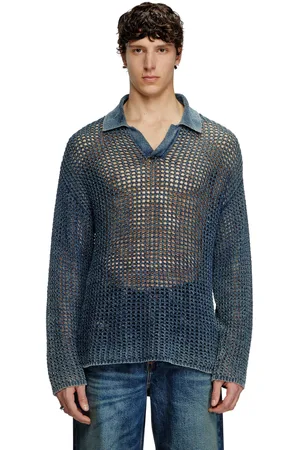 Diesel Polo traforata in filato denim Maglieria Uomo