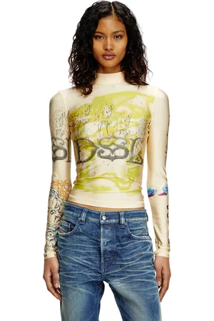 Diesel Top dolcevita con stampa tattoo T-Shirt Donna