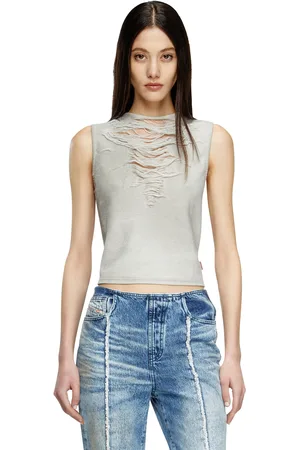 Diesel Tank top con distressing frontale T-Shirt Donna