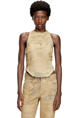 Diesel Top sfilacciato in denim overdyed Top Donna