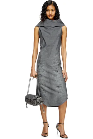 Diesel Abito midi distressed con motivo Principe di Galles Vestito Donna