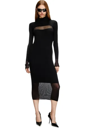 Diesel Abito midi a coste con pannelli trasparenti Vestito Donna