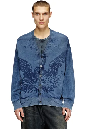 Diesel Cardigan indaco con logo Phoenix Maglieria Uomo