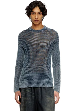 Diesel Maglia traforata in filato denim Maglieria Uomo