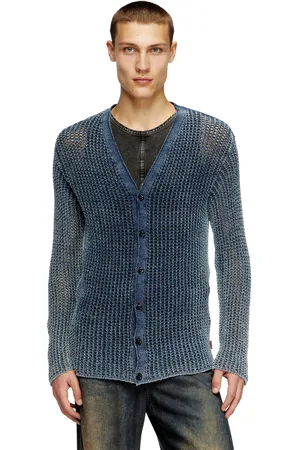 Diesel Cardigan traforato in filato denim Maglieria Uomo