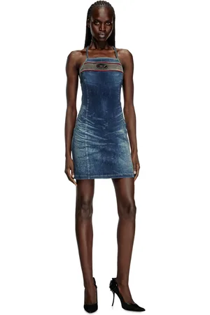 Diesel Abito corto in denim stretch bicolore Vestito Donna