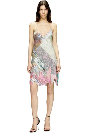 Diesel Abito slip in viscosa con stampa araldica Vestito Donna