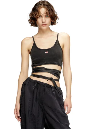 Diesel Top con lacci incrociati effetto denim T-Shirt Donna