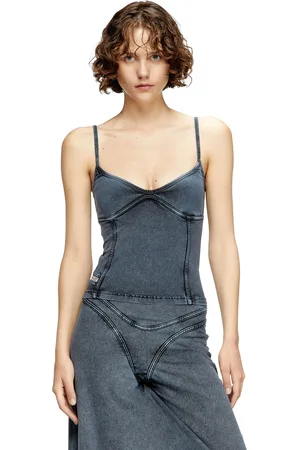 Diesel Top con spalline in jersey effetto denim T-Shirt Donna