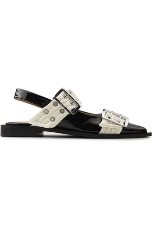 Ganni | Ballerine nere e bianche slingback con fibbie | female | | 40