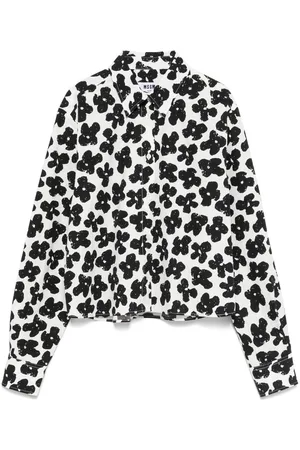 Msgm | Camicia bianca di cotone a fiori neri | female | | 40