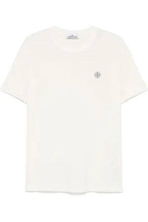 Stone Island | T-shirt avorio in cotone con ricamo logo | male | | M