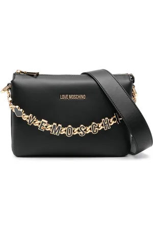 Moschino | Borsa a spalla nera con catena oro con logo | female | | UNI
