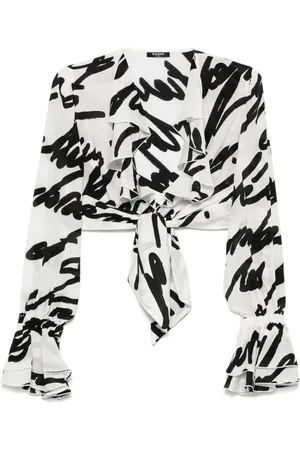 Balmain | Blusa crop in seta bianca con fiocco | female | | 36