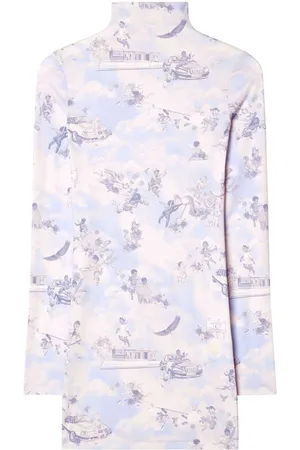 OFF-WHITE | Abito corto celeste a collo alto con stampa | female | | 40