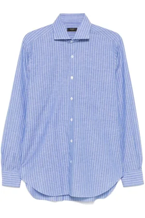 BARBA | Camicia in cotone e lino a righe bianche e celesti | male | | 39