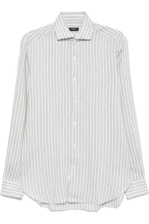 BARBA | Camicia in cotone e lino a righe bianche e grigie | male | | 39