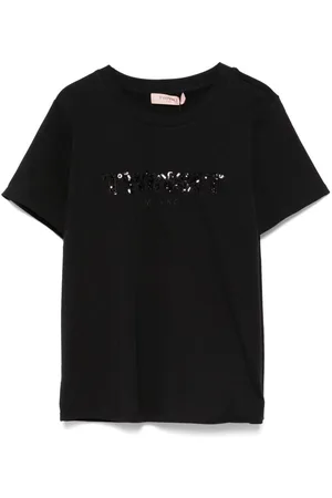 Twin-Set | T-shirt nera in cotone con logo ricamato con paillettes | female | | M