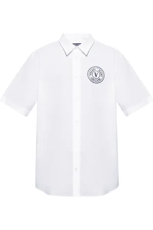 VERSACE | Camicia bianca in cotone a maniche corte con logo | male | | 46