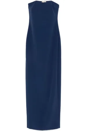 Elisabetta Franchi | Abito lungo a tubino navy con spacco laterale | female | | 40