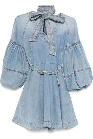 ZIMMERMANN | Abito corto in denim azzurro con cintura in vita | female | | 1