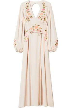 Twin-Set | Abito midi rosa cipria con ricami floreali | female | | 40
