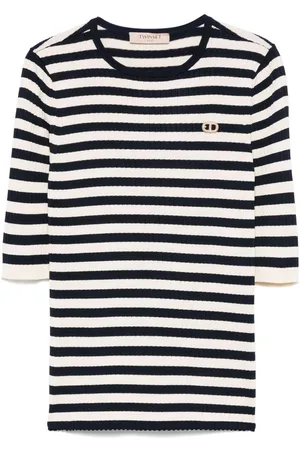 Twin-Set | Maglia a righe e bianche con logo ricamato | female | | M
