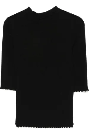 Twin-Set | Maglia nera a maniche corte con bordo smerlato | female | | L