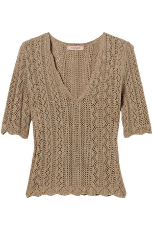 Twin-Set | Maglia in lurex beige con scollo a V | female | | L