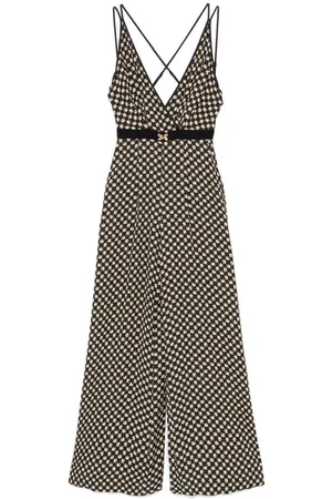 Elisabetta Franchi | Tuta nera con fantasia con scollo incrociato sul retro | female | | 40