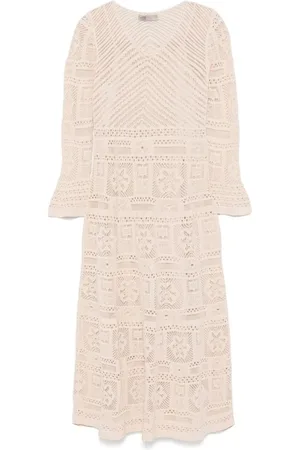 D.EXTERIOR | Abito lungo beige traforato con sottoveste | female | | L