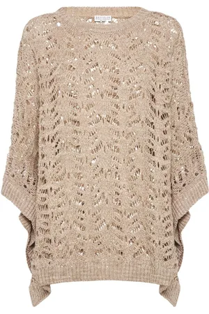 Brunello Cucinelli | Poncho in maglia Foliage Lace di lino | female | | M
