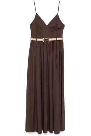 Twin-Set | Abito lungo in misto cotone color caffè con cintura in vita | female | | 40