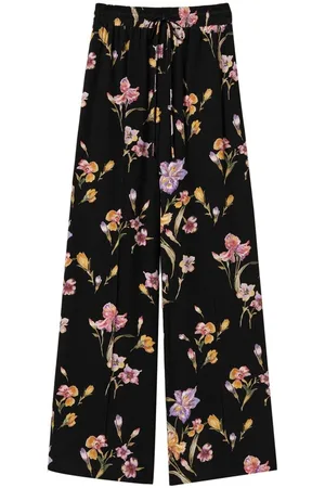 Twin-Set | Pantaloni neri con motivo floreale | female | | 42