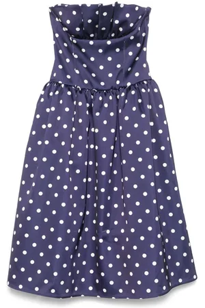 Self-Portrait | Abito midi navy con pois bianchi | female | | 8