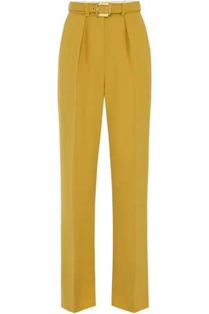 Elisabetta Franchi | Pantalone senape con cintura in vita | female | | 40