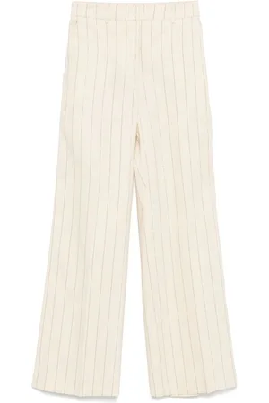 SEVENTY BY SERGIO TEGON | Pantaloni in misto lino a righe gessate color panna | female | | 40