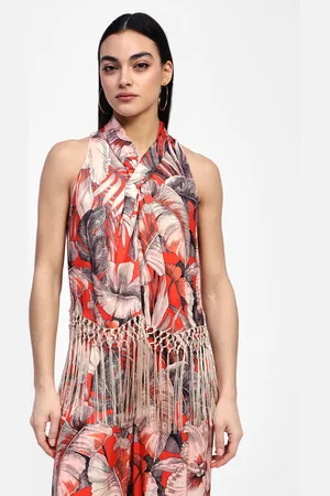 Dixie Top incrociato con stampa fiori e frange
