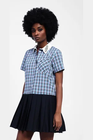 Dixie Vestito corto con camicia a quadri e gonna a pieghe