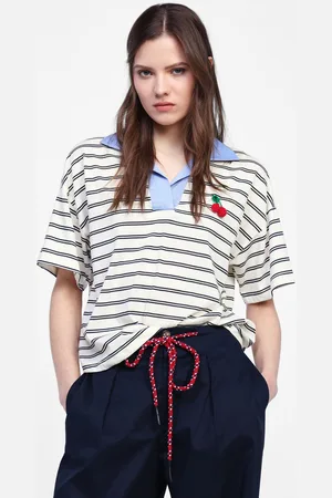 Dixie T-shirt a righe con colletto di camicia