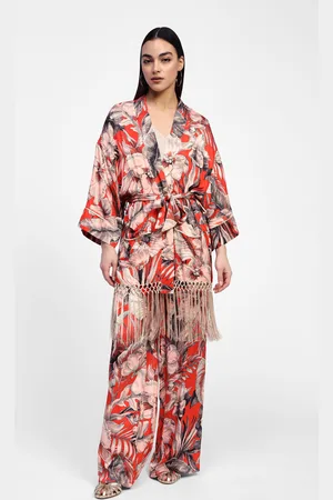 Dixie Kimono floreale con frange e cintura