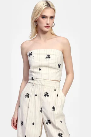 Dixie Top senza spalline stampa righe floreali