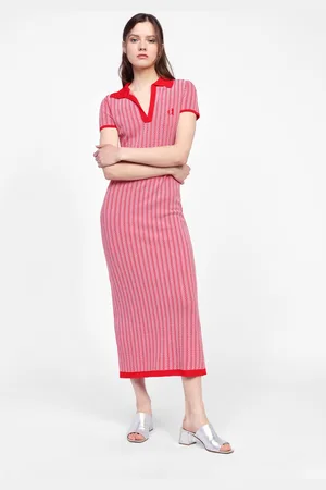Dixie Abito midi in maglia a righe con colletto classico