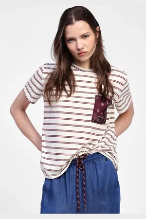 Dixie T-shirt a righe con tasca decorata