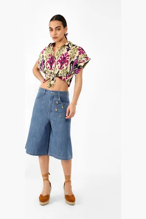 Dixie Bermuda jeans in puro cotone con perline colorate