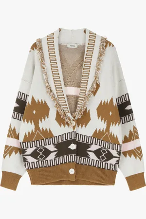 Dixie Cardigan ricamato con frange e scollo a v