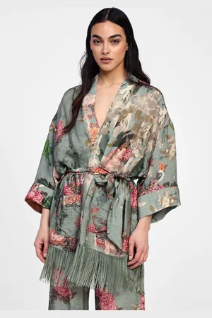 Dixie Trench con stampa floreale e frange