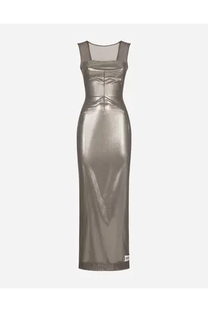 Dolce & Gabbana Donna Vestiti lunghi - Long Foiled Jersey And Tulle Dress - Donna Abiti 36