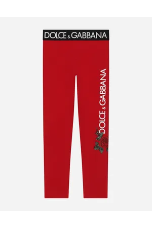 Dolce & Gabbana Leggings In Interlock Con Stampa Logo E Rose - Donna Pantaloni E Gonne Bordeaux Cotone 4 Years